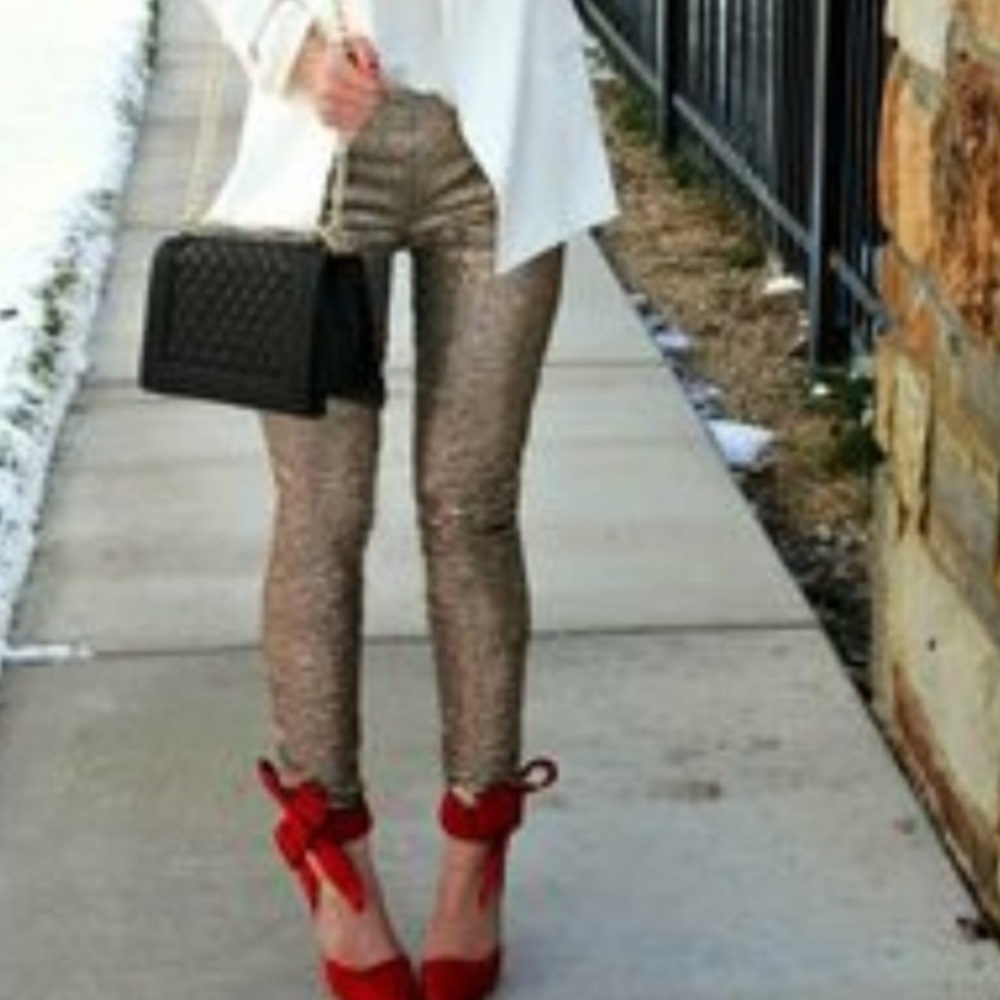 CHIC SILVER SEQUIN SKINNY PANTS - Picture 3 of 3